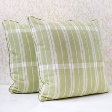 Load image into Gallery viewer, Pair of Linen Check Celery Pillows