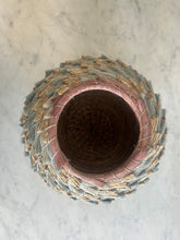 Load image into Gallery viewer, Light blue lechuguilla w/ pine needles, purple rim Hiccup Basket - Christine Adcock
