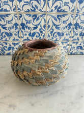 Load image into Gallery viewer, Light blue lechuguilla w/ pine needles, purple rim Hiccup Basket - Christine Adcock
