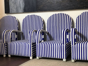 Blue and White Striped Beaded Chair
